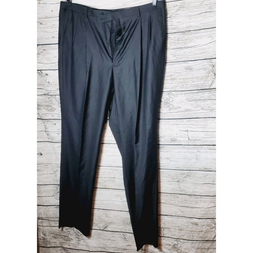 Angelo Rossi Mens Dress Pants Pleated Front BLACK MODEL VN2 Size 45 Inseam 39